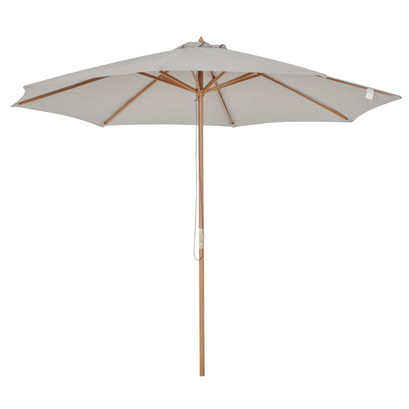 Grey 3m Wooden Patio Umbrella with Pulley Mechanism