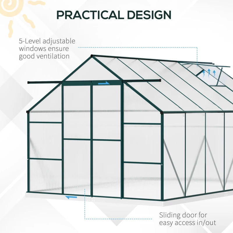 Green Polycarbonate Walk-in Greenhouse Kit with Adjustable Roof Vent