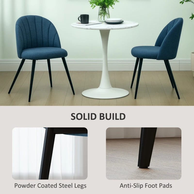 Modern Blue Dining Chairs Set of 2 - Upholstered Kitchen Chairs with Metal Legs, Shell Backrest & Padded Seat for Home
