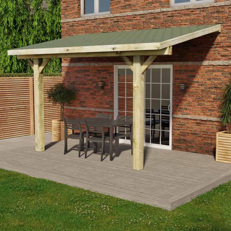 Wooden Lean-To Gazebo with Katepal Green Shingle Roof - Premium Wall-Mounted Garden Gazebo