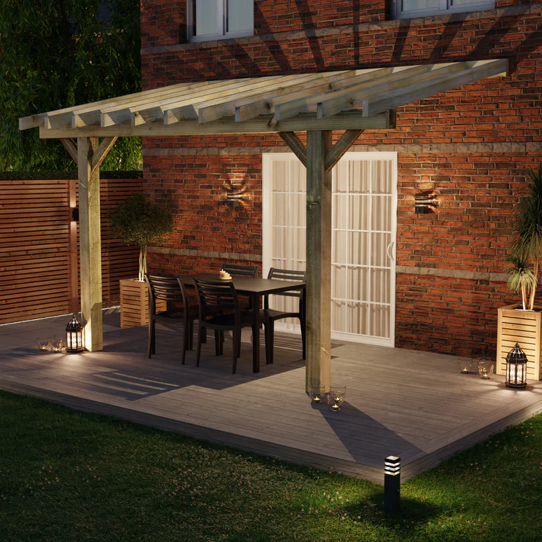 Wooden Lean-To Pergola with Open Slat Roof - Outdoor Garden Pergola Structure
