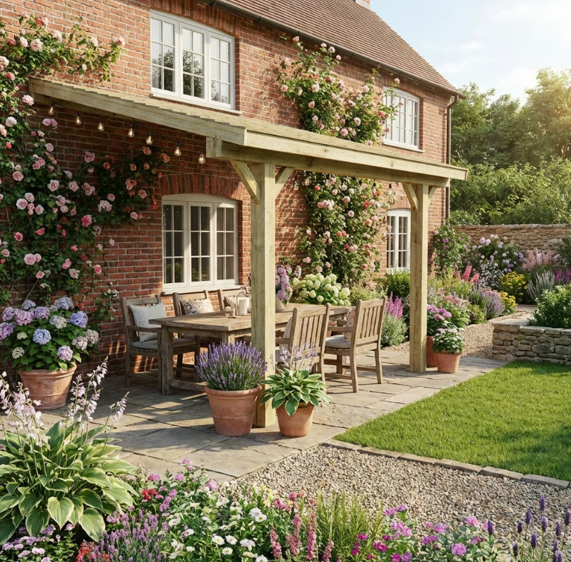 Wooden Lean-To Gazebo with Treated Featheredge Roof - Pressure-Treated Garden Structure