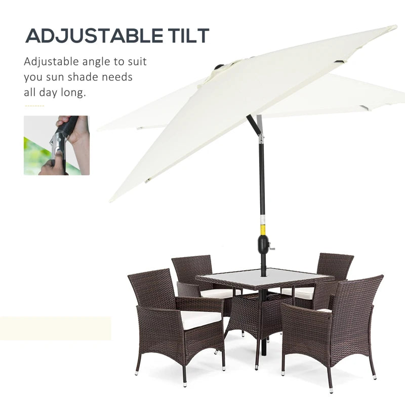 Rectangular Cream White Garden Parasol Umbrella with Tilt and Crank