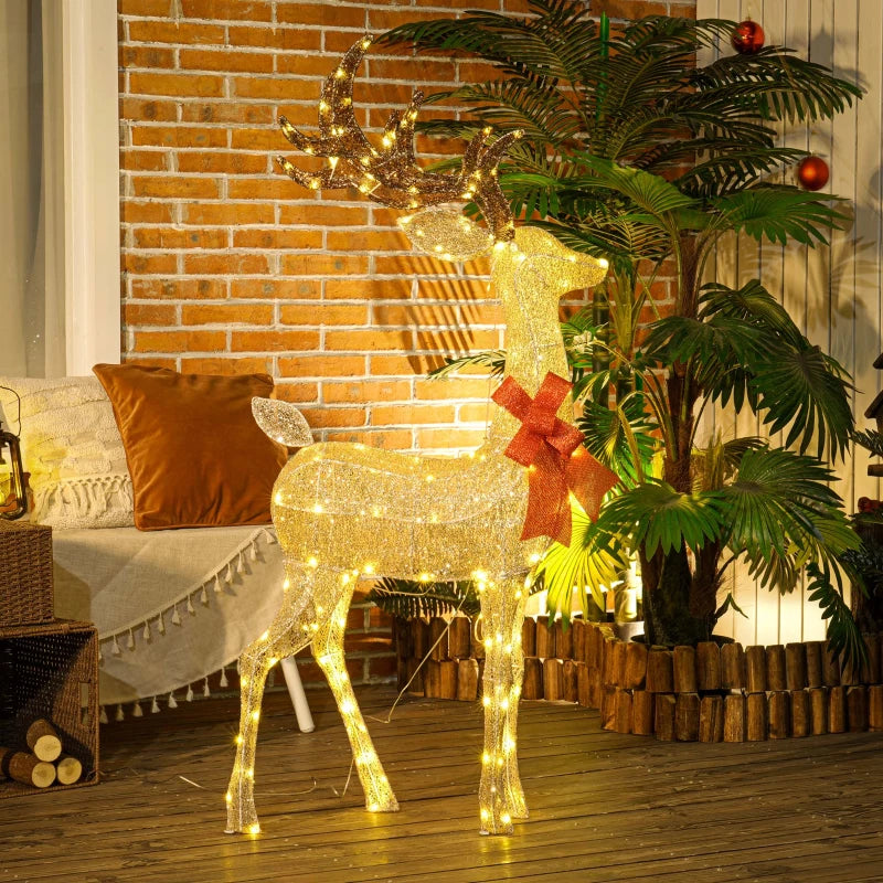 Lighted Reindeer Christmas Decoration - 137 LED Lights, Gold Tone, Indoor/Outdoor Holiday Decor for Garden & Lawn