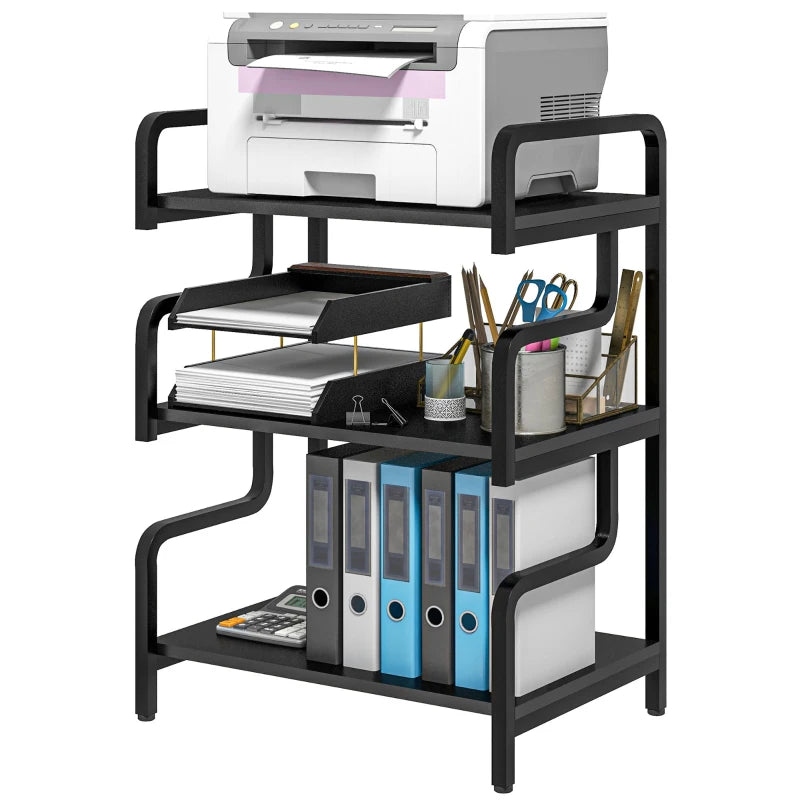 3-Tier Printer Stand with Storage Shelves - Black Printer Table for Home Office & Study, 55x40x77cm