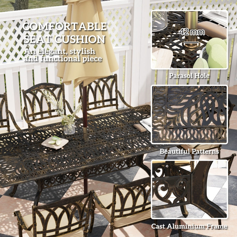 Nine-Piece Bronze Tone Cast Aluminium Garden Dining Set - Outdoor Furniture, Large Size