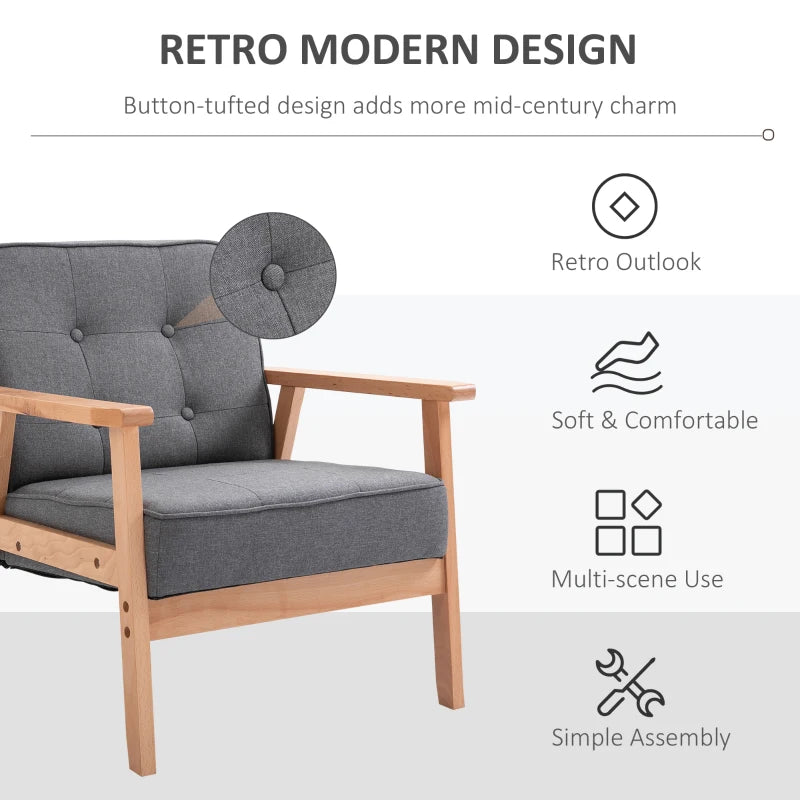 Minimalist Wooden Frame Accent Chair with Padded Seat in Dark Grey for Stylish Living Spaces