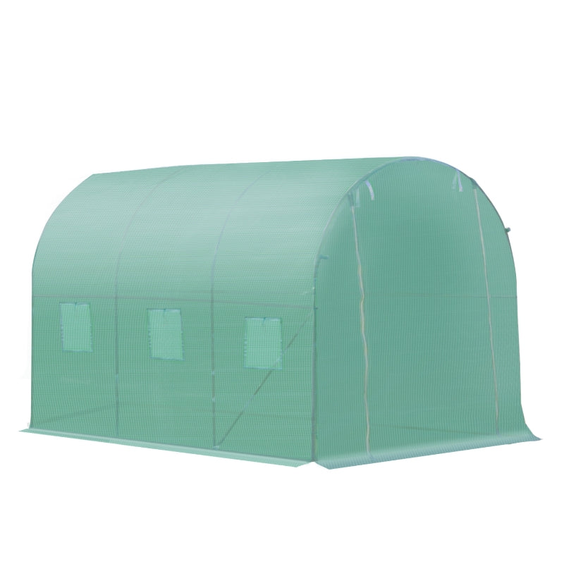 Green Garden Tunnel Greenhouse with Roll-Up Door, 3x2M