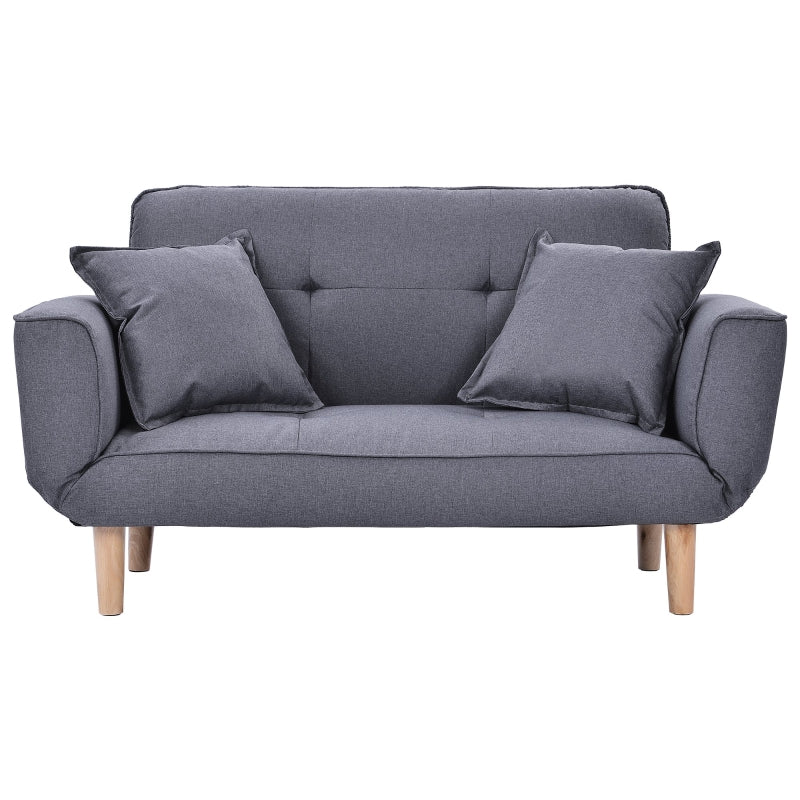 Expandable 2-Seater Bed Settee with 3 Adjustable Positions, Modern Fabric Loveseat for Flats and Dormitories, Grey