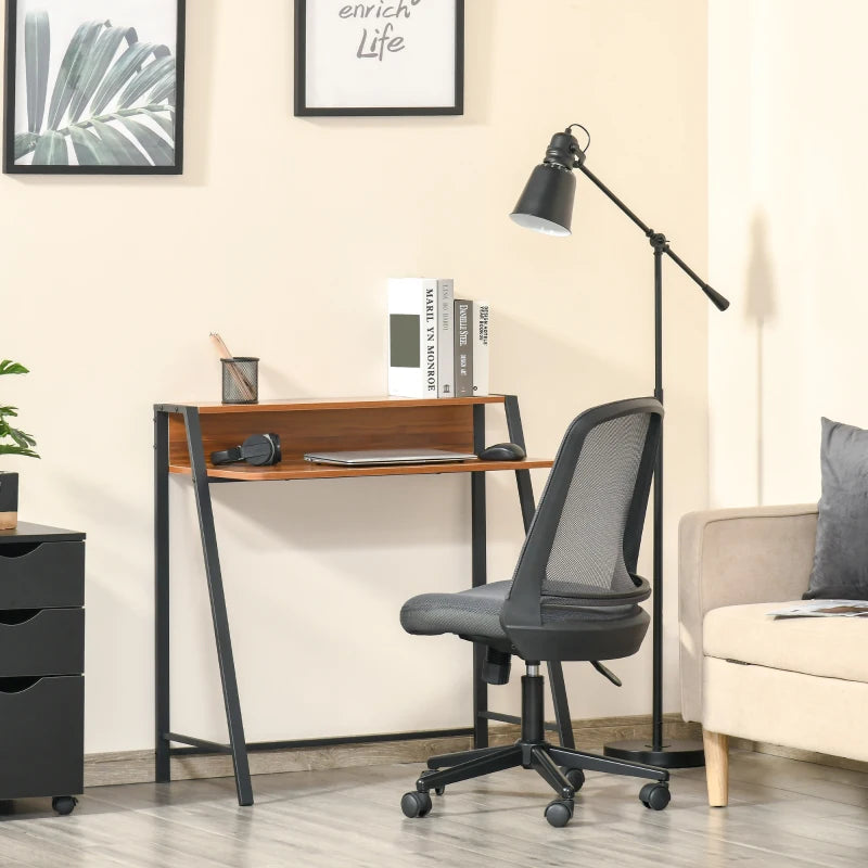 Walnut Writing Desk - 84L x 45W cm Computer Table for Home Office, PC Laptop Workstation with Storage Shelf