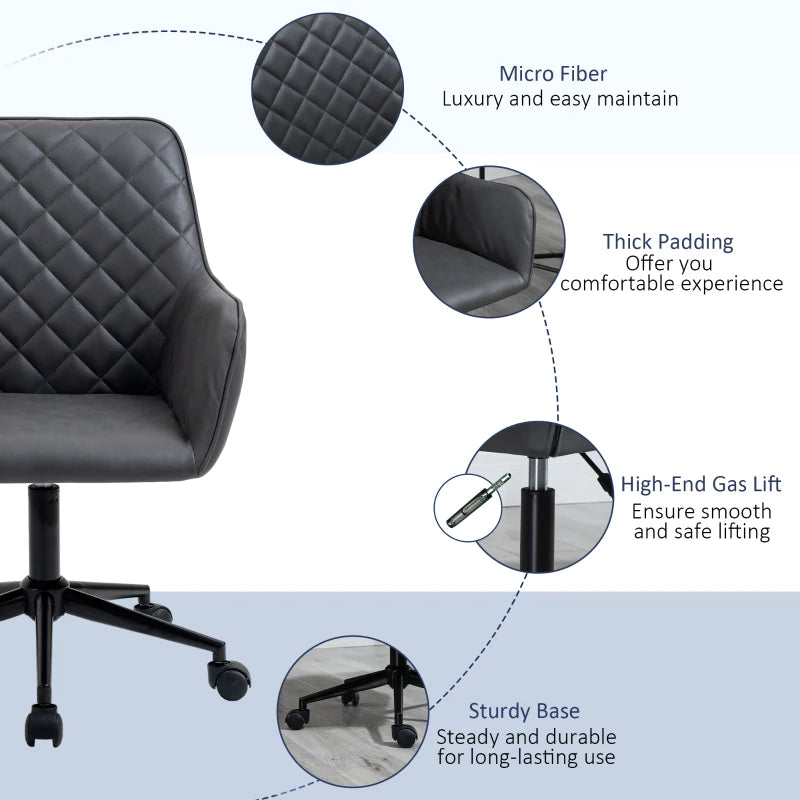 Vinsetto Grey Office Desk Chair - Leather-Feel Swivel Computer Chair with Rolling Wheels & Adjustable Height for Home