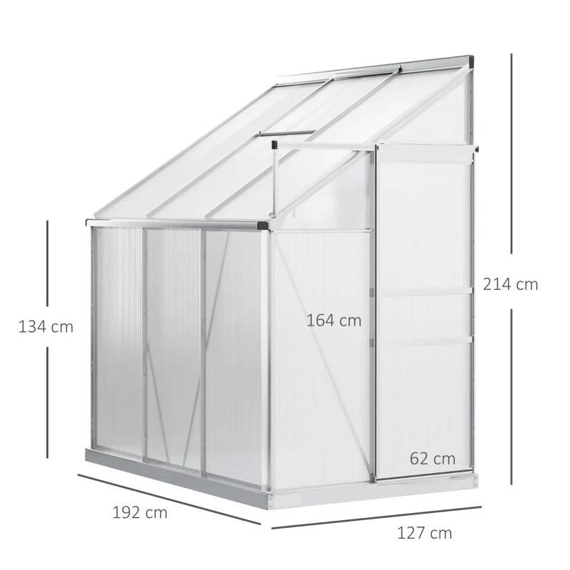 Green Aluminium Lean-to Garden Greenhouse 6x4ft with Adjustable Roof Vent
