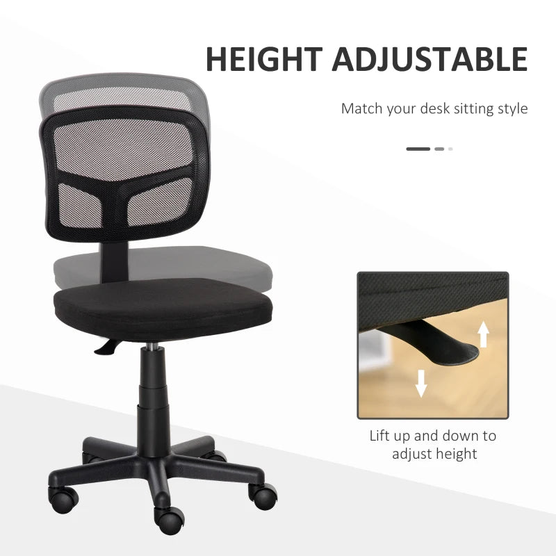 Ergonomic Small Office Chair without Arms Swivel Mesh Desk Chair with Curved Back and Wheels Height Adjustable for Home Vanity Computer Dressing Table Study Bedroom Holds Up to 120 kg