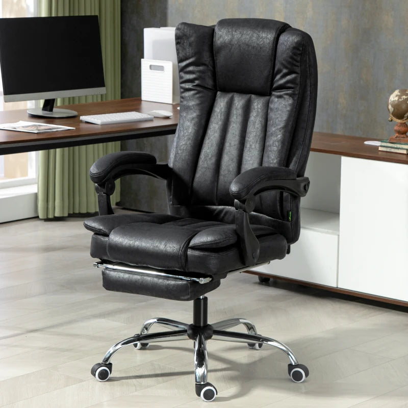 Vinsetto Microfibre Home Office Chair - Reclining Desk Chair with Armrests, Swivel Wheels & Footrest - Black