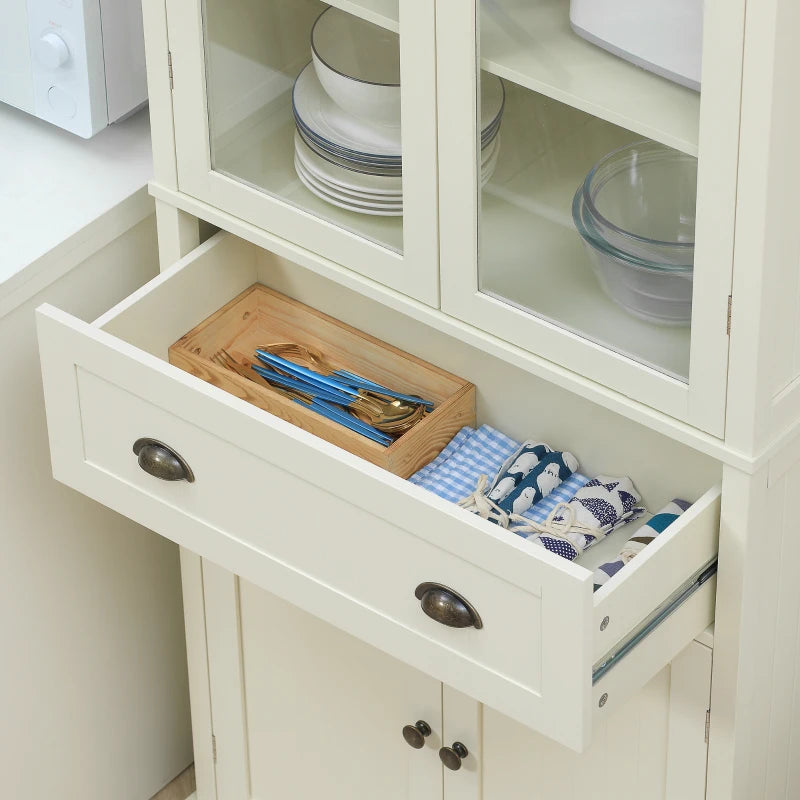 Freestanding Kitchen Cupboard - 5-Tier Storage Cabinet with Adjustable Shelves & Drawer - Cream White for Living & Dining Room