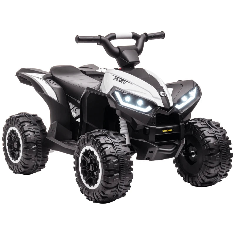 12V White Ride-On Quad Bike with Music & Horn for Kids Ages 3-5 - Fun Outdoor Toy