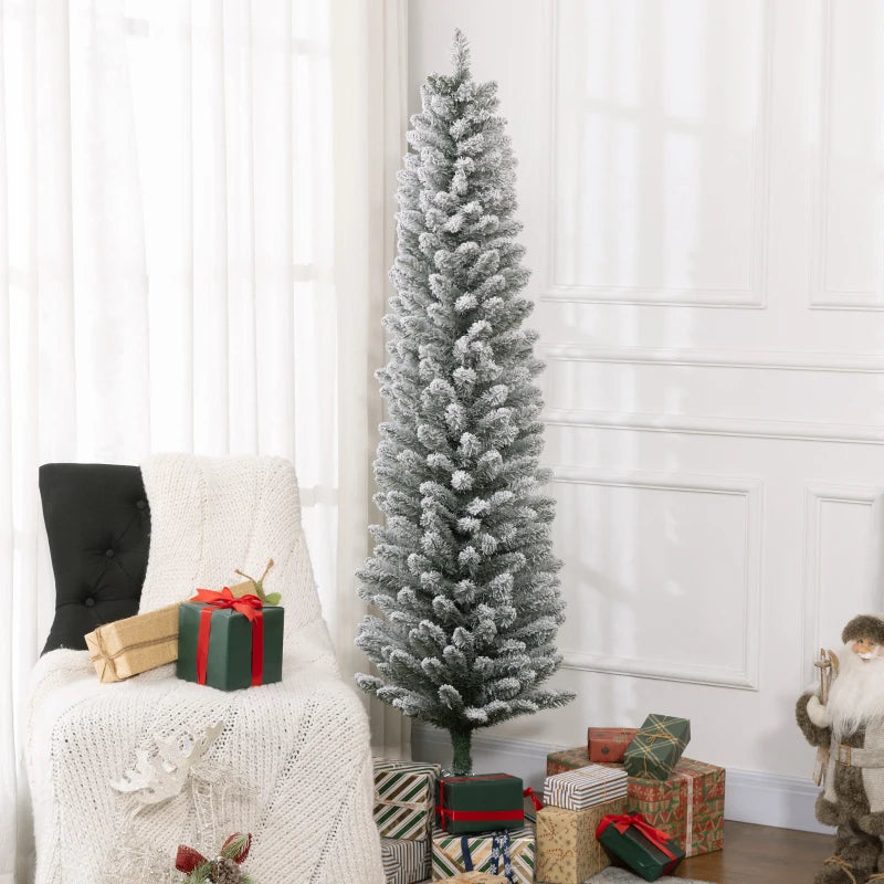 6ft Snowy Pencil Christmas Tree - Artificial White Holiday Decor for Festive Home Decoration