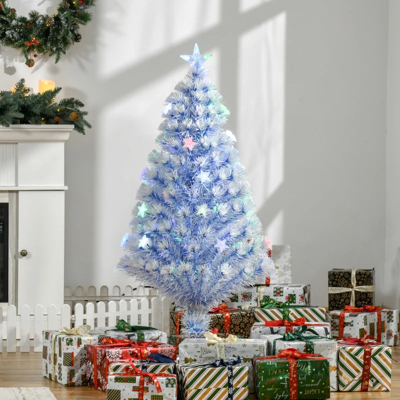 4FT Pre-Lit Artificial Fibre Optic Christmas Tree with LED Lights - Easy Storage Seasonal Decoration in White & Blue