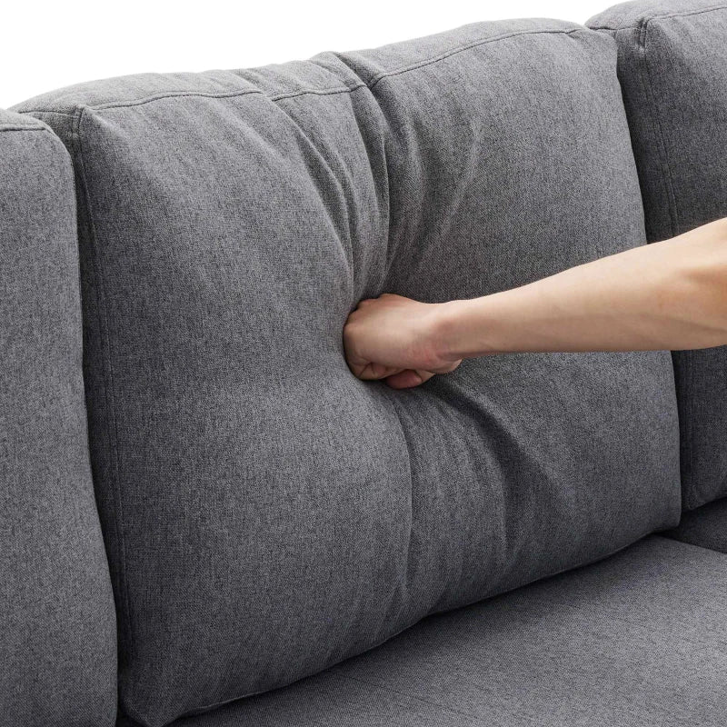 L-Shaped Linen Look Corner Sofa Bed with Storage, 3 Seater Pull-Out Settee, Grey, 212x141x87.5 cm