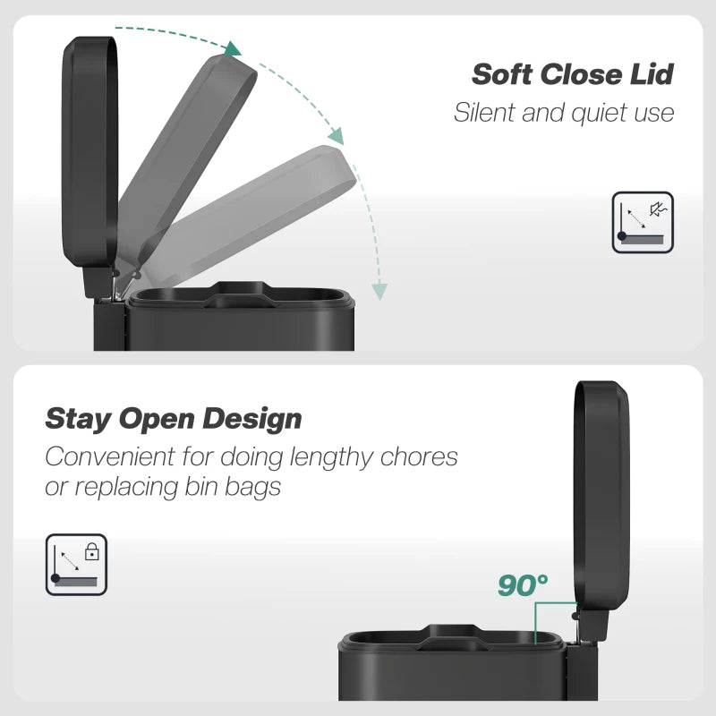 20L Modern Boxy Black Metal Kitchen Bin - Stylish Trash Can for Home Organization and Waste Management