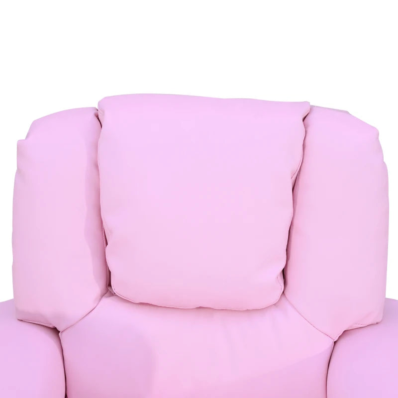 Pink Kids Recliner Chair - PU Leather, Adjustable Backrest & Footrest, Padded Headrest for Comfort - Perfect for Playrooms