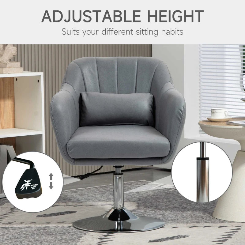 Contemporary Swivel Microfibre Accent Chair with Adjustable Height, Thick Cushion and Lumbar Support for Living Room or Office in Dark Grey