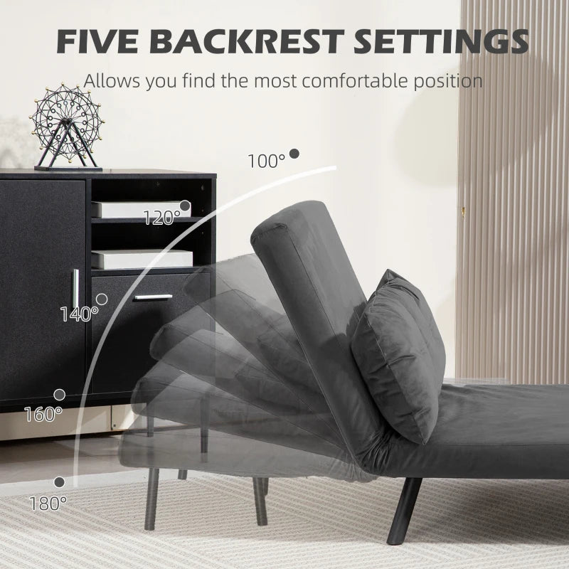 Luxurious Velvet-Feel Double Sofa Bed with Pillows in Dark Grey - Versatile 4-in-1 Design