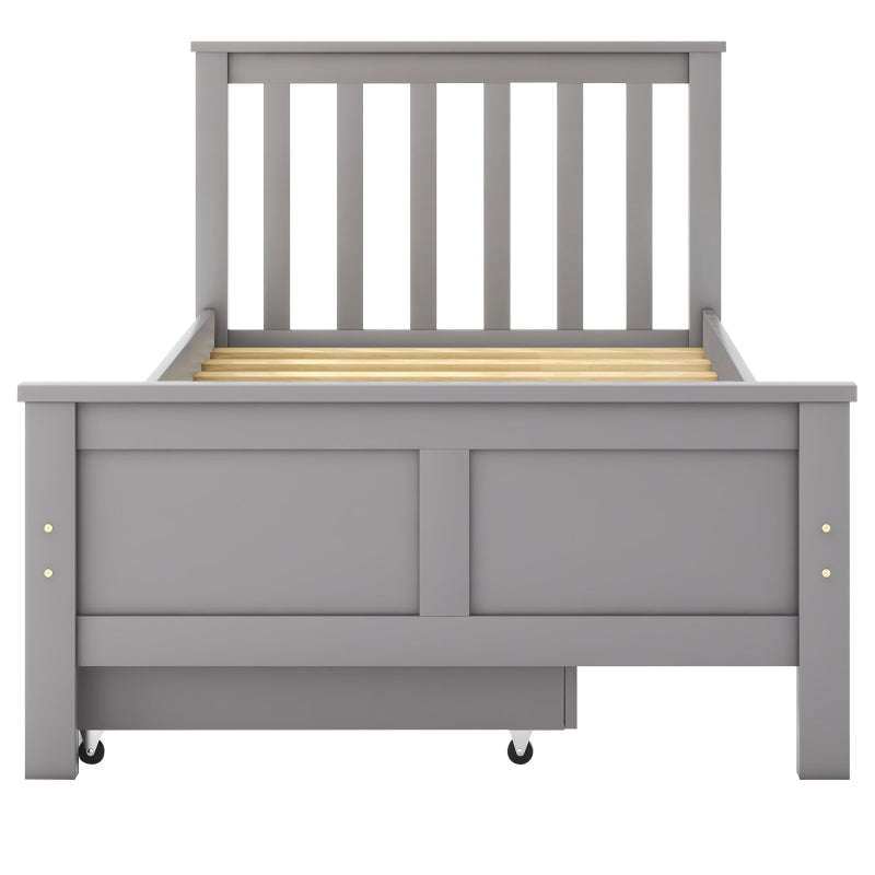 Wooden Pine Divan Storage Bed with Drawers - Solid Slatted Base, 3ft Single, Gray, 196x100x82 cm - Space-Saving Design