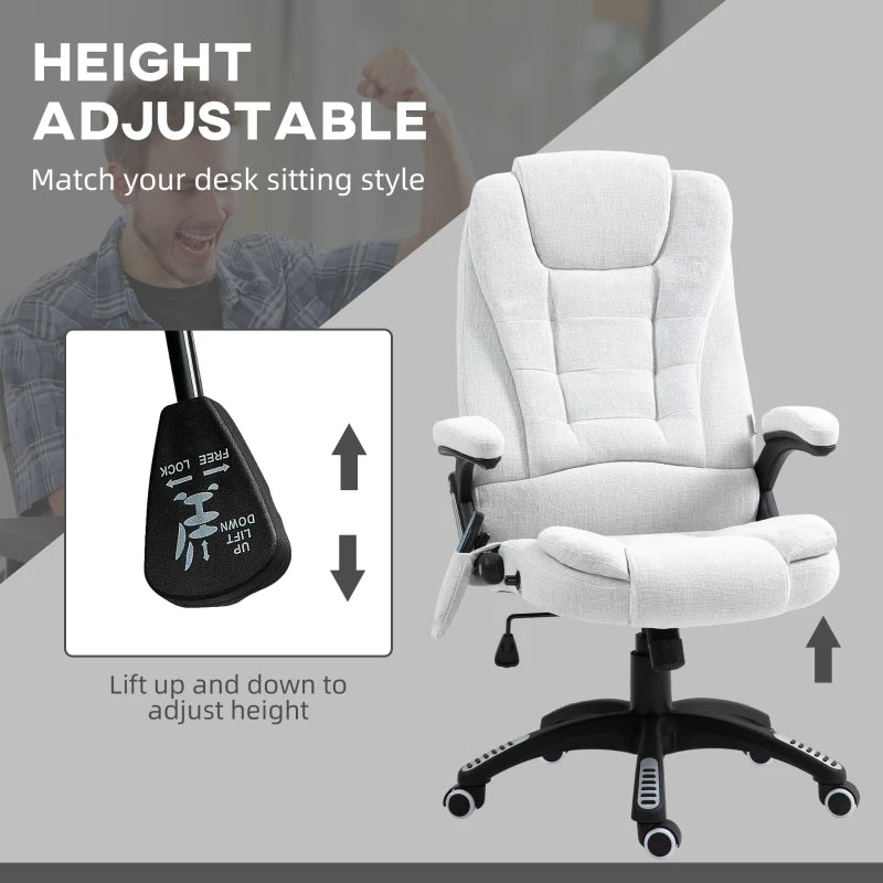 Vinsetto Heated Massage Recliner Chair - 6 Massage Points, 360° Swivel, Linen-Feel Fabric, Cream White - Perfect for Office & Home