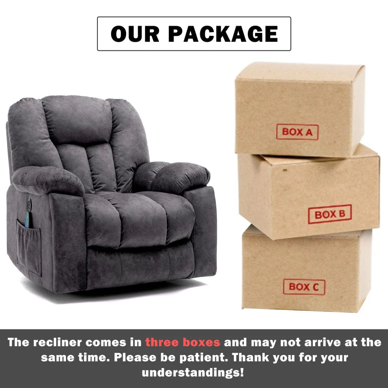 Ergonomic Power Massage Recliner Chair with Heat, Vibration, USB Ports and Safety Mechanism - Dark Grey
