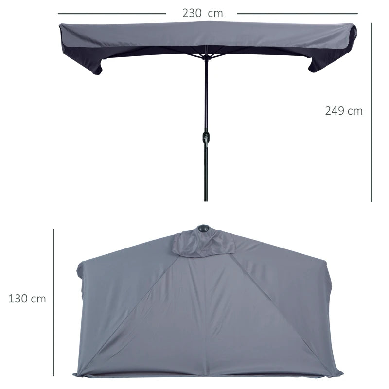 Grey 2.3m Half Round Patio Umbrella with Crank Handle - No Base