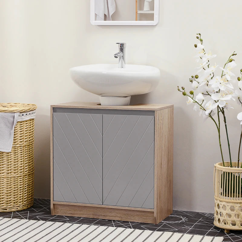 Under Sink Storage Cabinet Floor Standing Cupboard with Adjustable Shelf Bathroom Cabinet 2 Doors Versatile Grey Design