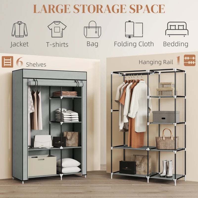 Portable Fabric Wardrobe with 6 Shelves and Hanging Rail Light Grey 103x43x162.5 cm