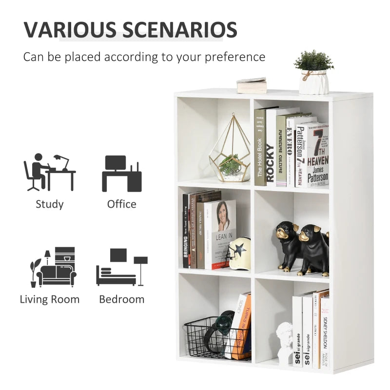 Stylish Six-Cube Bookcase in White Wood Effect - Modern Storage Solution for Home or Office Organization
