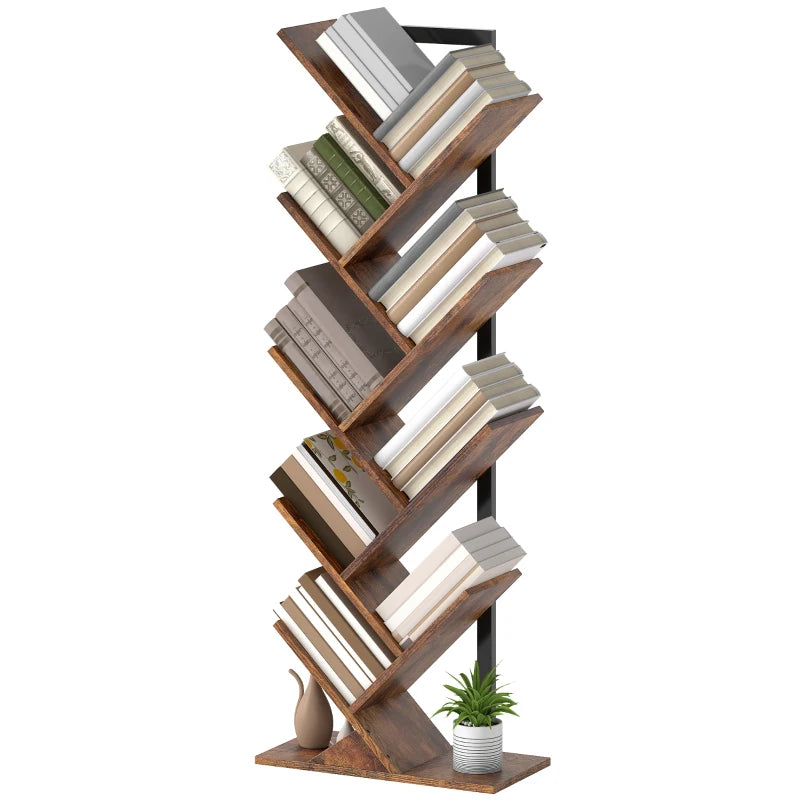 Unique Eight-Section Wood-Effect Tree Bookcase - Stylish Storage Solution for Home & Office, Modern Design, Durable Construction
