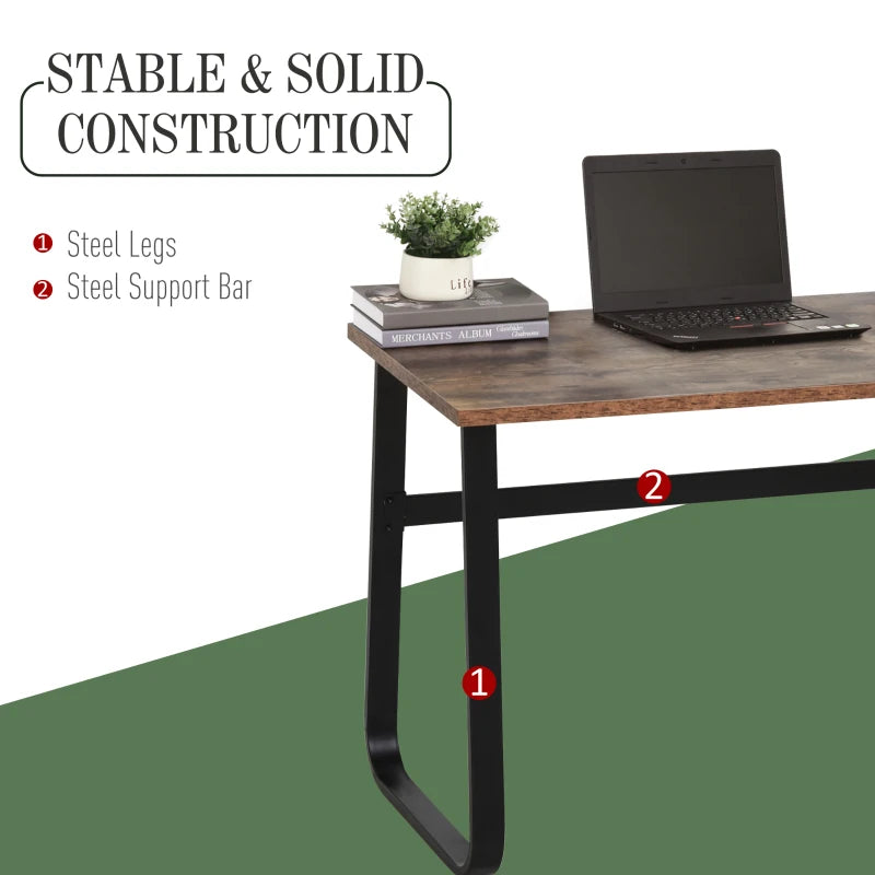 Industrial Computer Table & Writing Desk - Steel Frame, Wood Top, Rustic Brown & Black, 115x58x74.5cm - Home Study Furniture
