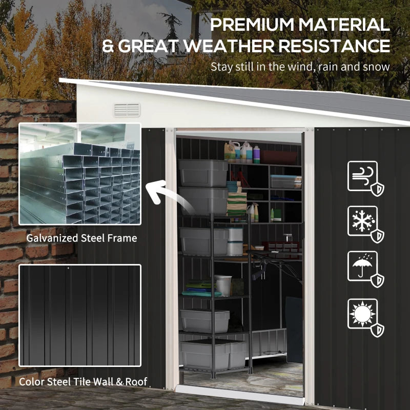 3.3 x 2.68m Black Corrugated Metal Garden Shed - Durable Outdoor Storage Solution