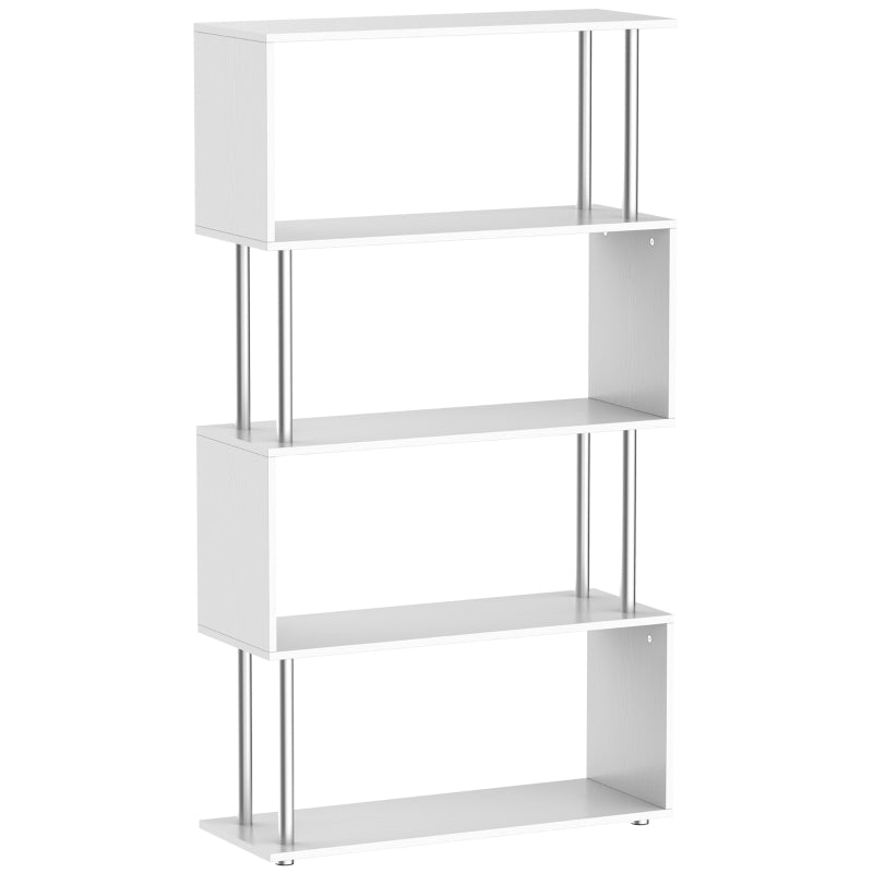 Modern S Shape 5-Tier Bookcase - Freestanding White Bookshelf for Home Office, Study & Living Room, 80x30x145cm