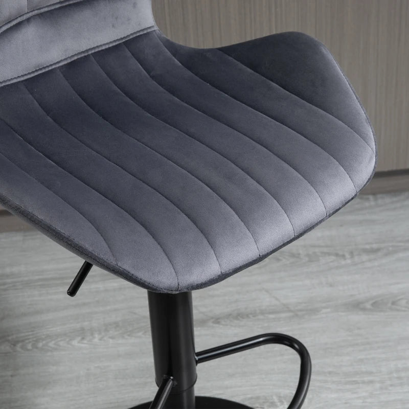 Stylish Grey Velvet Bar Stool Set of 2 - Adjustable Height Swivel Counter Chairs with Footrest for Modern Home Decor