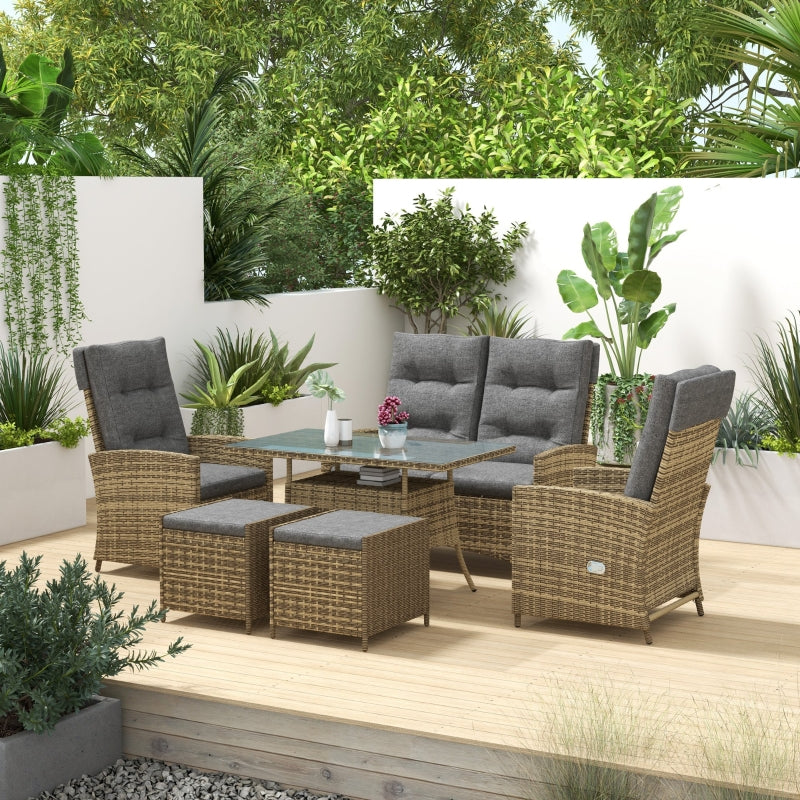 Grey 6-Piece Rattan Garden Set with Reclining Chairs