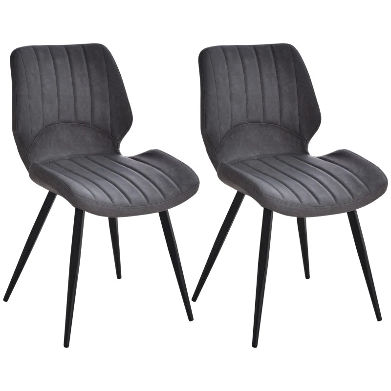 Set of 2 Grey PU Leather Dining Chairs with Backs, Padded Seats & Steel Frame for Kitchen & Dining Room