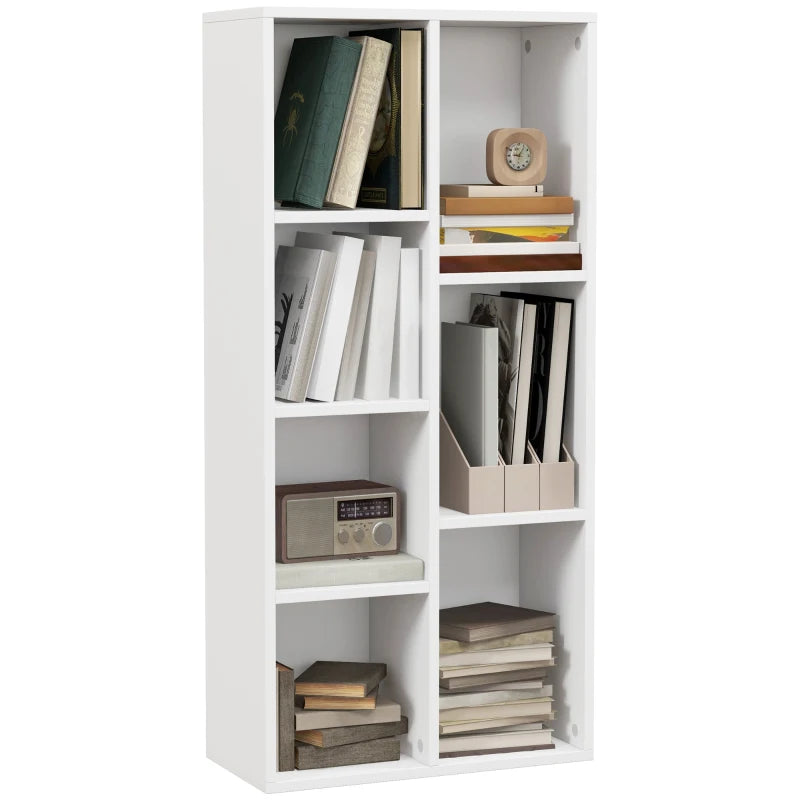 Stylish Seven-Cube Bookcase in White Wood Effect - Modern Storage Solution for Home or Office Organization