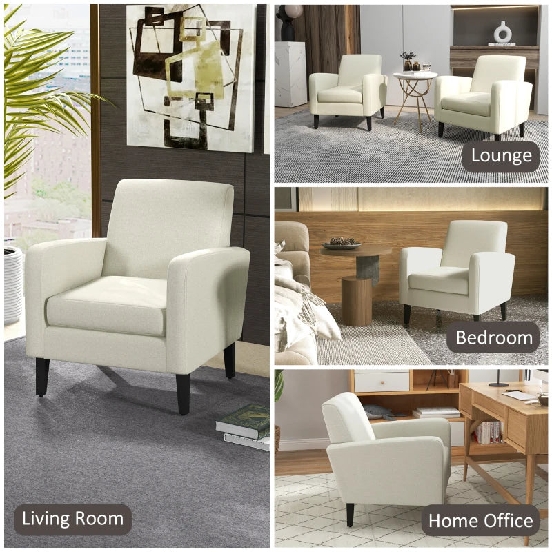 Modern Upholstered Accent Chairs with Rubber Wood Legs for Living Room and Bedroom in Cream White