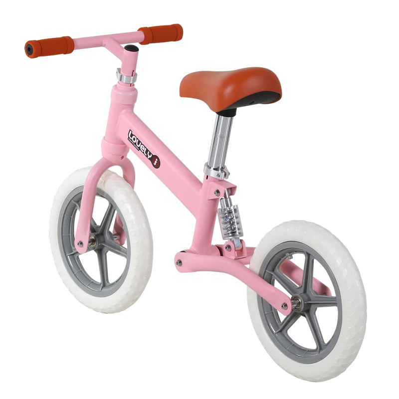 12" Kids Balance Bike - No Pedal Toddler Bicycle with Adjustable Seat & Shock Absorber - Pink Gift for Ages 2-5
