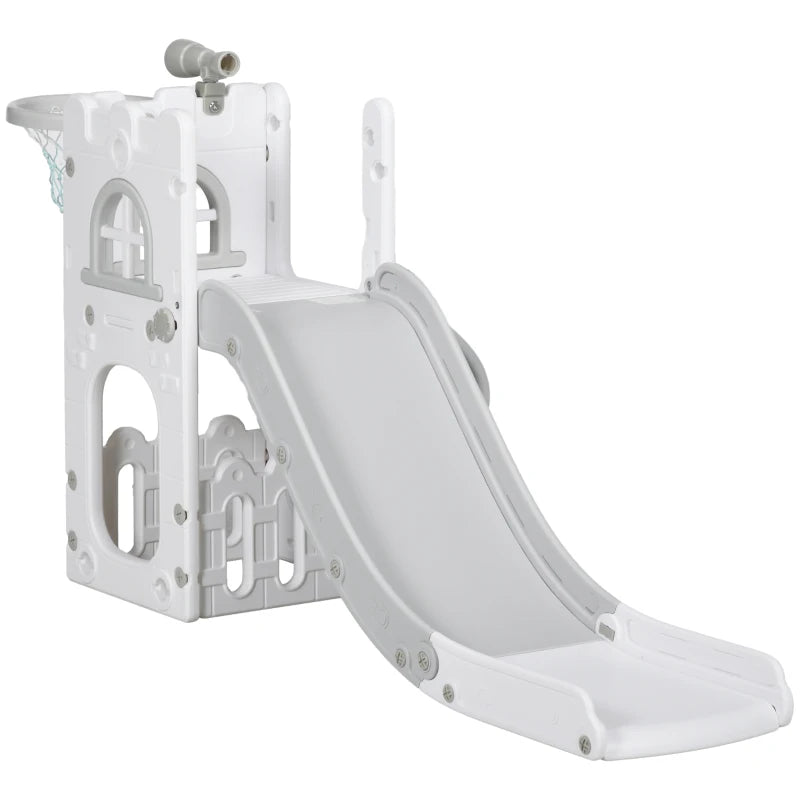 4 in 1 Toddler Slide with Basketball Hoop Climber Telescope Storage Basket for Ages 1 to 3 Years Grey