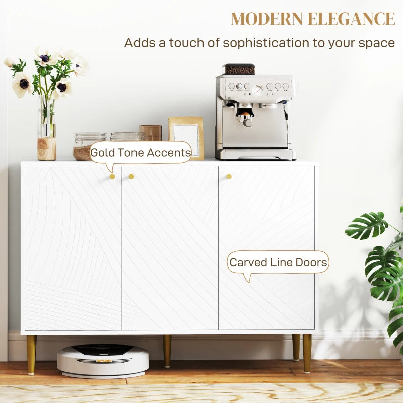 Elegant White and Gold Two-Cupboard Sideboard for Stylish Storage