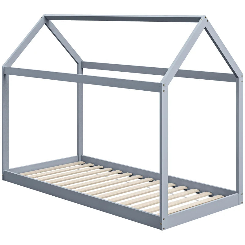 Scandinavian Style Single Bed Frame - Grey Pine Wood Base for 90x190cm Mattress - Modern Wooden Bed Design