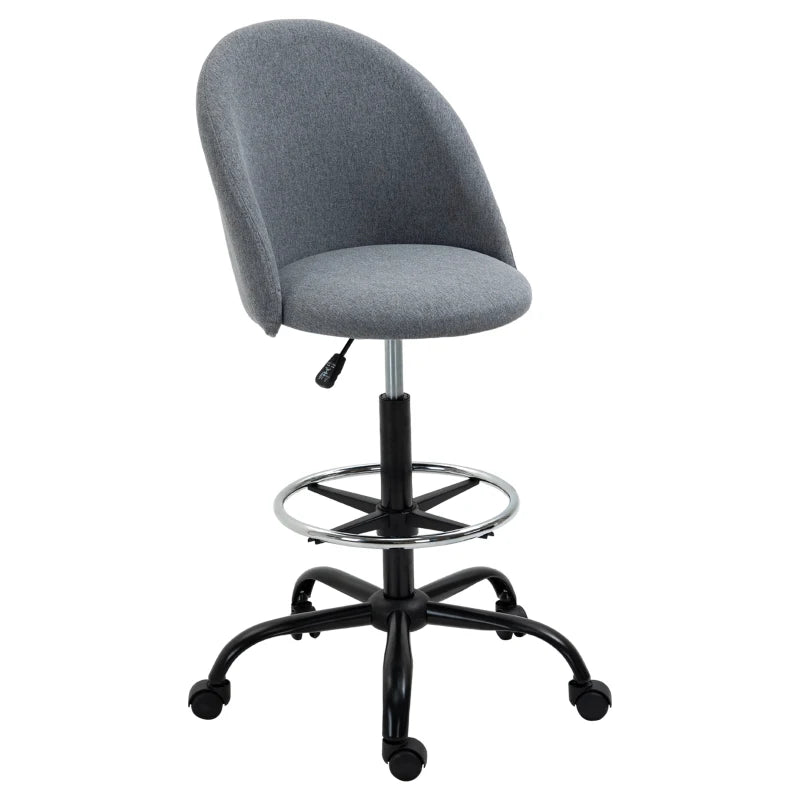 Vinsetto Ergonomic Drafting Chair - Adjustable Height, 360° Swivel, Padded Seat & Footrest, 5 Wheels - Grey for Home Office