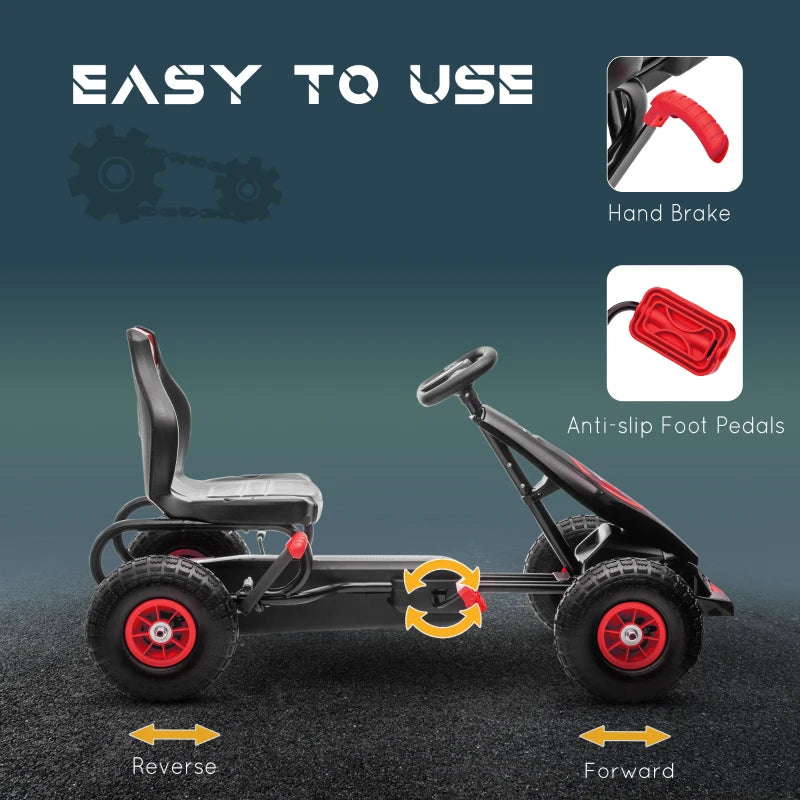 Kids Adjustable Seat Pedal Go Kart with Inflatable Tires for Outdoor Fun Red