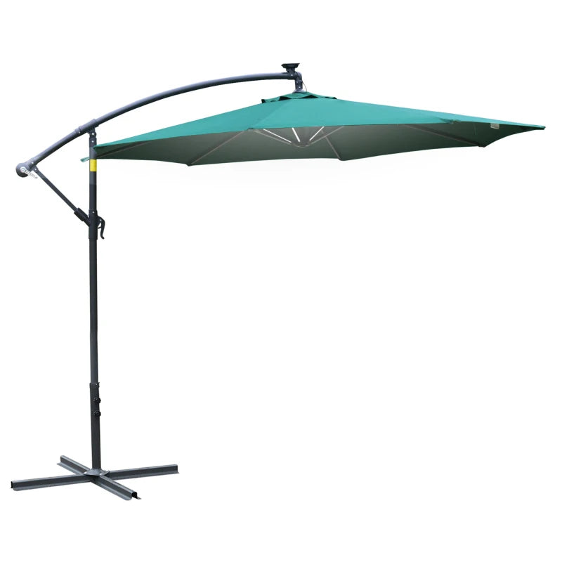 Green Solar LED Cantilever Parasol with Cross Base